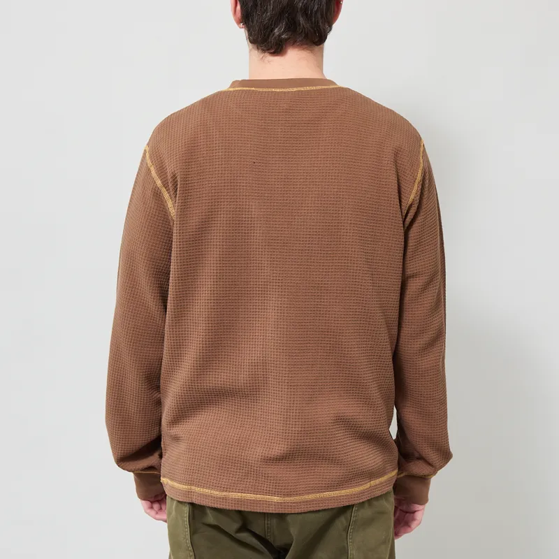 Service Works Waffle Contrast Thermal Long Sleeve T Shirt Brown Yellow-2