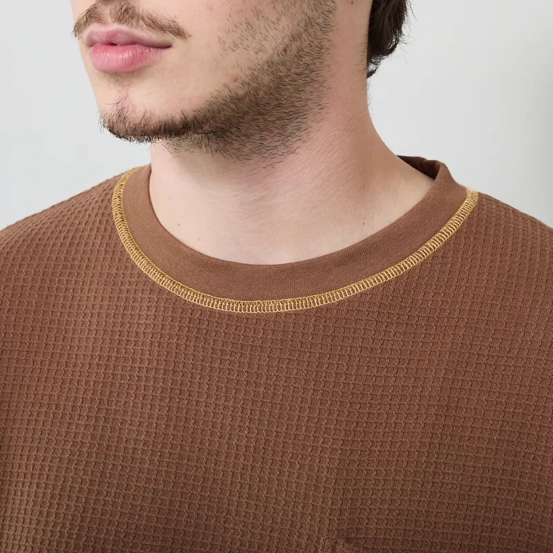 Service Works Waffle Contrast Thermal Long Sleeve T Shirt Brown Yellow-3