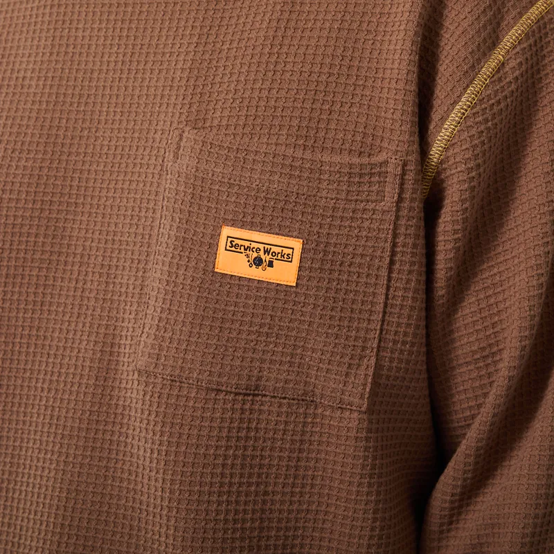 Service Works Waffle Contrast Thermal Long Sleeve T Shirt Brown Yellow-5