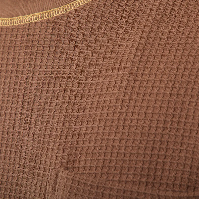 Service Works Waffle Contrast Thermal Long Sleeve T Shirt Brown Yellow-6