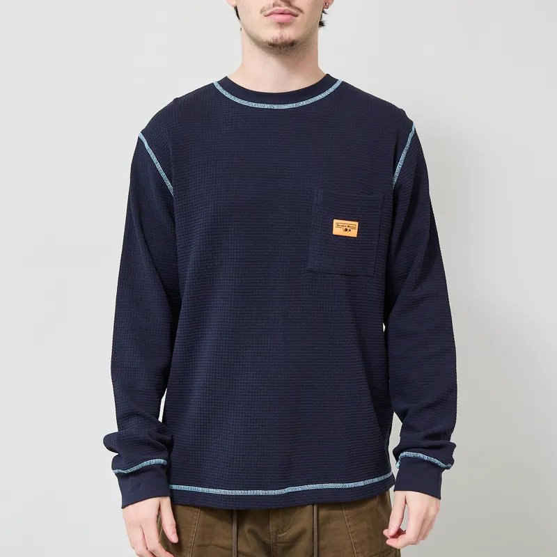 Service Works Waffle Contrast Thermal Long Sleeve T Shirt Navy Blue
