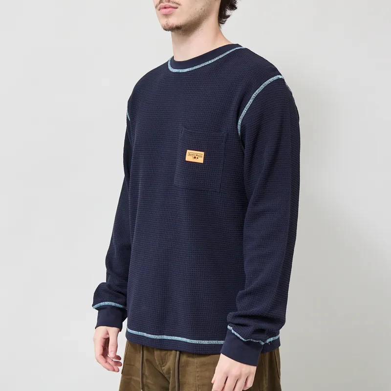 Service Works Waffle Contrast Thermal Long Sleeve T Shirt Navy Blue-1