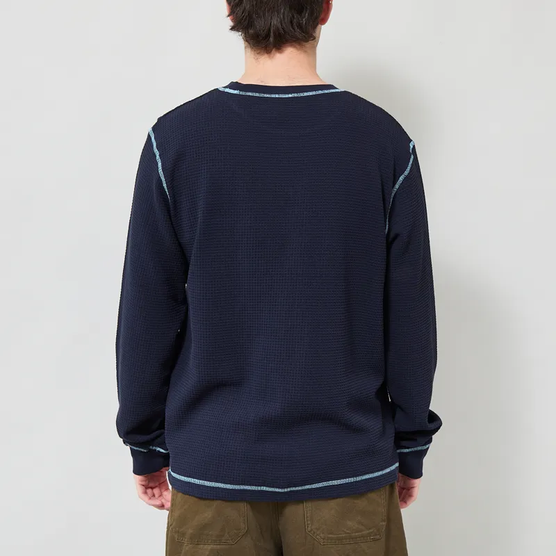 Service Works Waffle Contrast Thermal Long Sleeve T Shirt Navy Blue-2