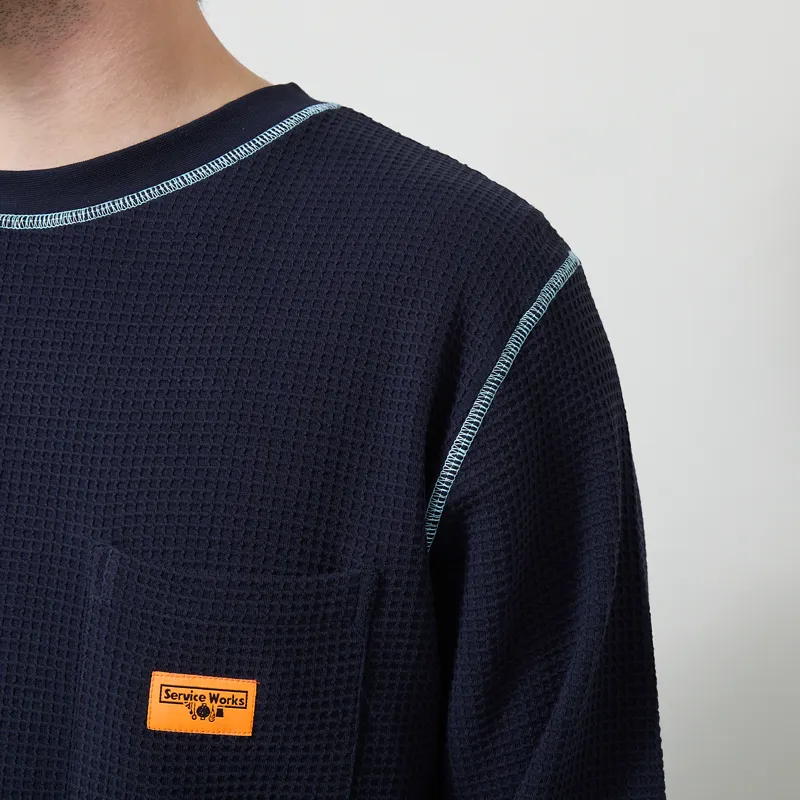 Service Works Waffle Contrast Thermal Long Sleeve T Shirt Navy Blue-4