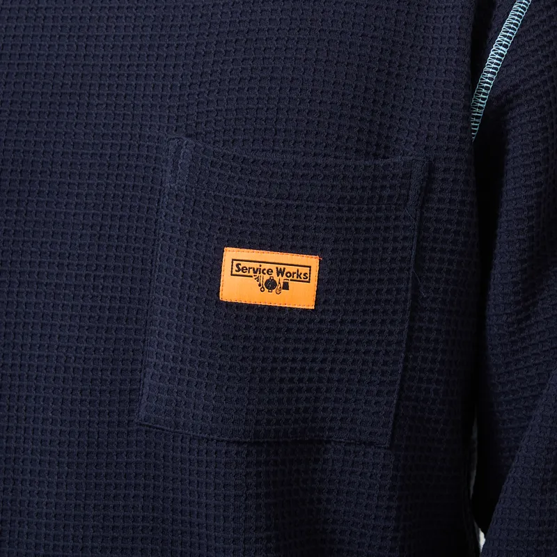 Service Works Waffle Contrast Thermal Long Sleeve T Shirt Navy Blue-5
