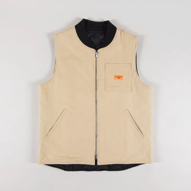 Service Works Mens Canvas Padded Work Vest Jacket Pale Khaki