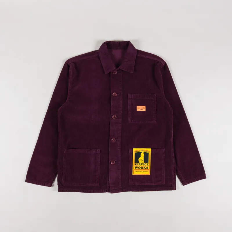 Service Works Mens Corduroy Chore Coverall Jacket Plum Purple