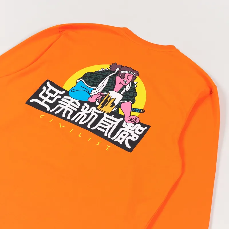 Civilist Skateboarding Mens Samurai Long Sleeve T Shirt Orange