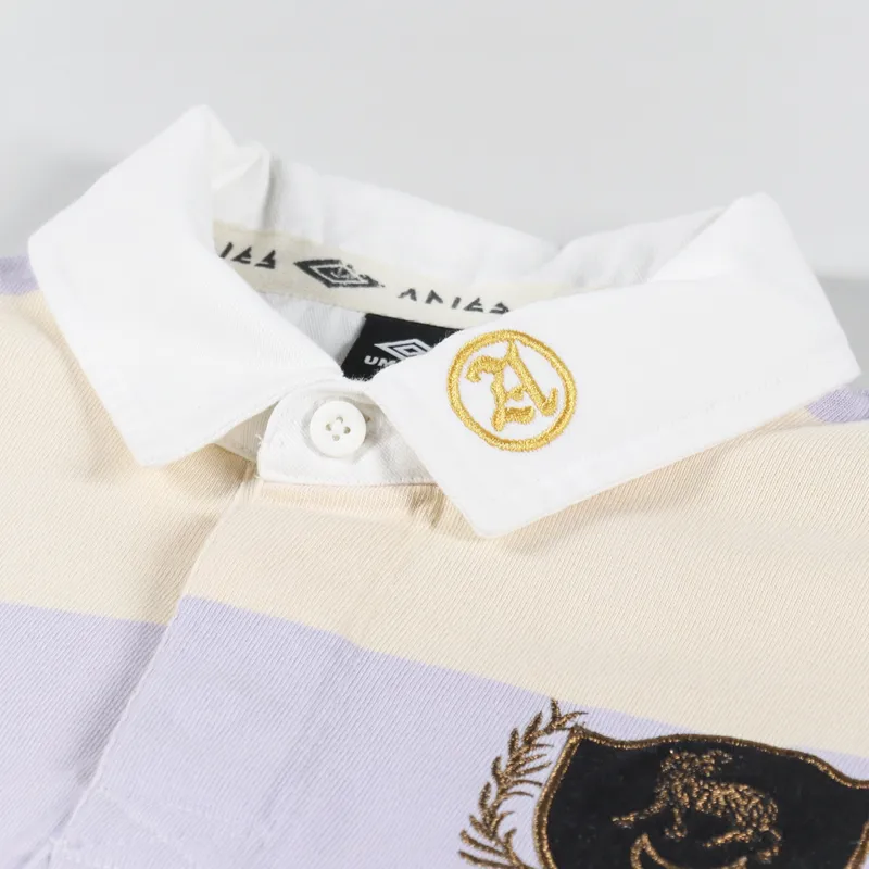 Aries x Umbro Screenprinted Rugby Polo Shirt Lilac Cream White