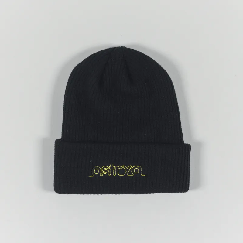 Ostrya Script Recycled Cashmere Beanie Black