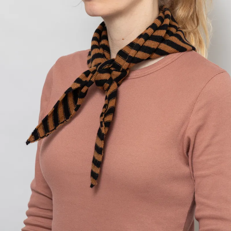 Scarlet Knitwear Womens Lambswool Neckerchief Striped Rust Oatmeal-1