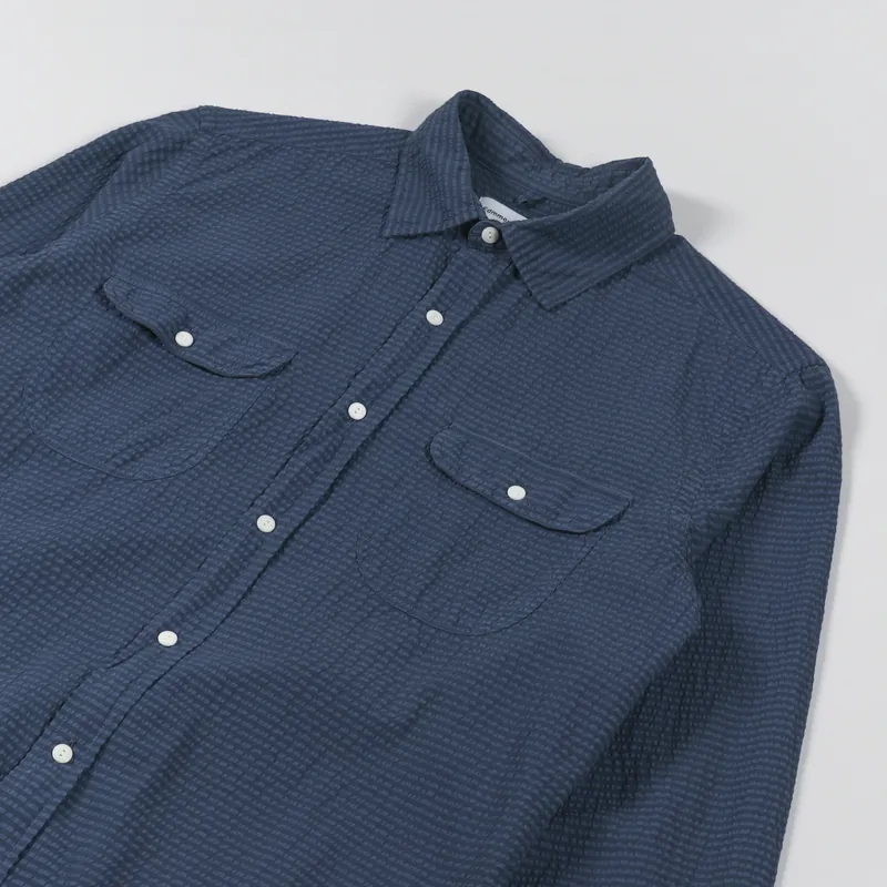 Edmmond Studios Seersucker Shirt Plain Navy-2