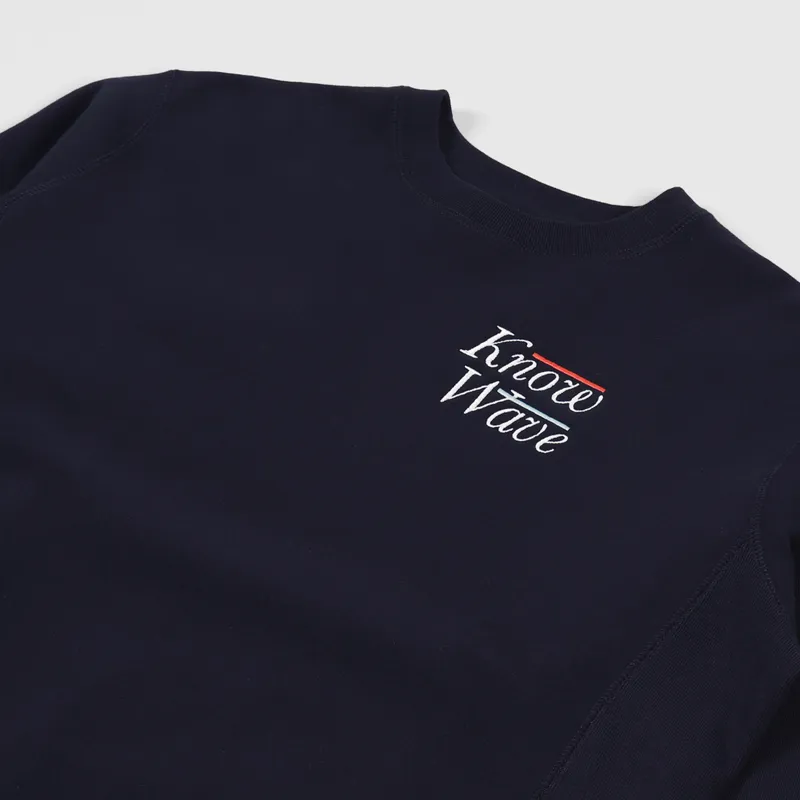 Know Wave Serif Embroidered Crew Neck Sweat Navy-3