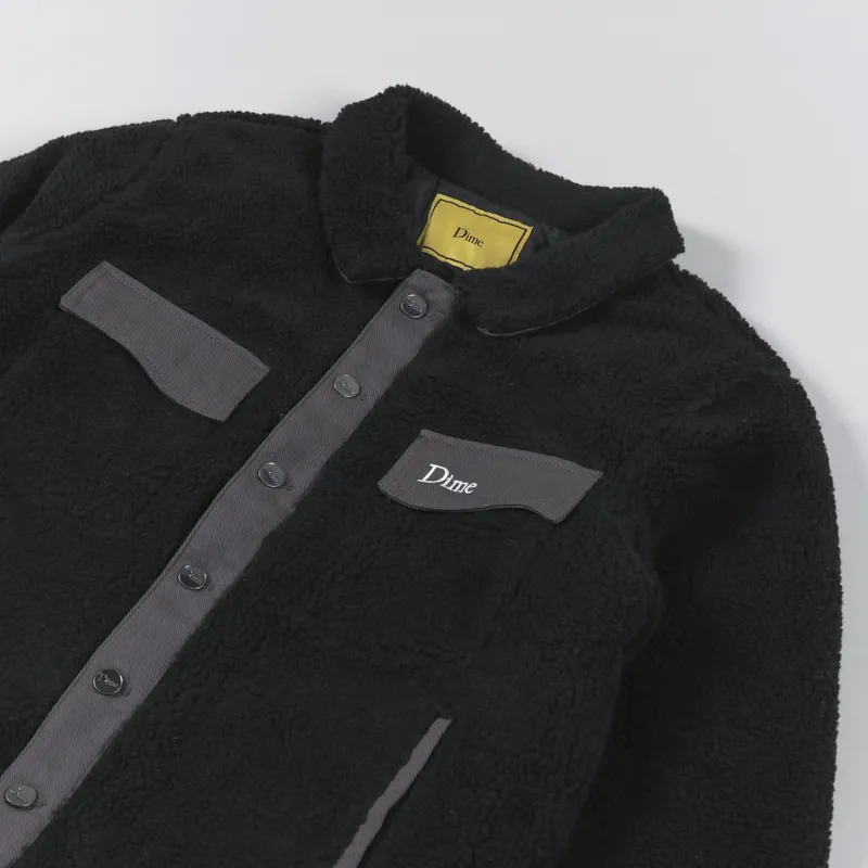 Dime MTL Mens Sherpa Fleece Denim Jacket Black