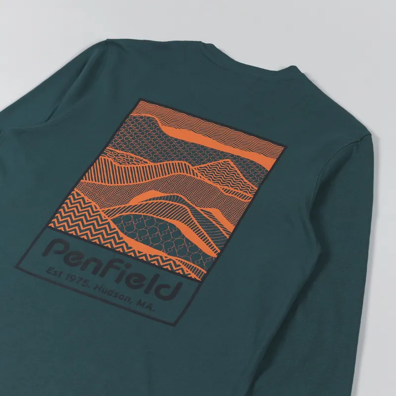 Penfield Sketch Mountain Back Graphic Long Sleeve T Shirt Deep Teal-2