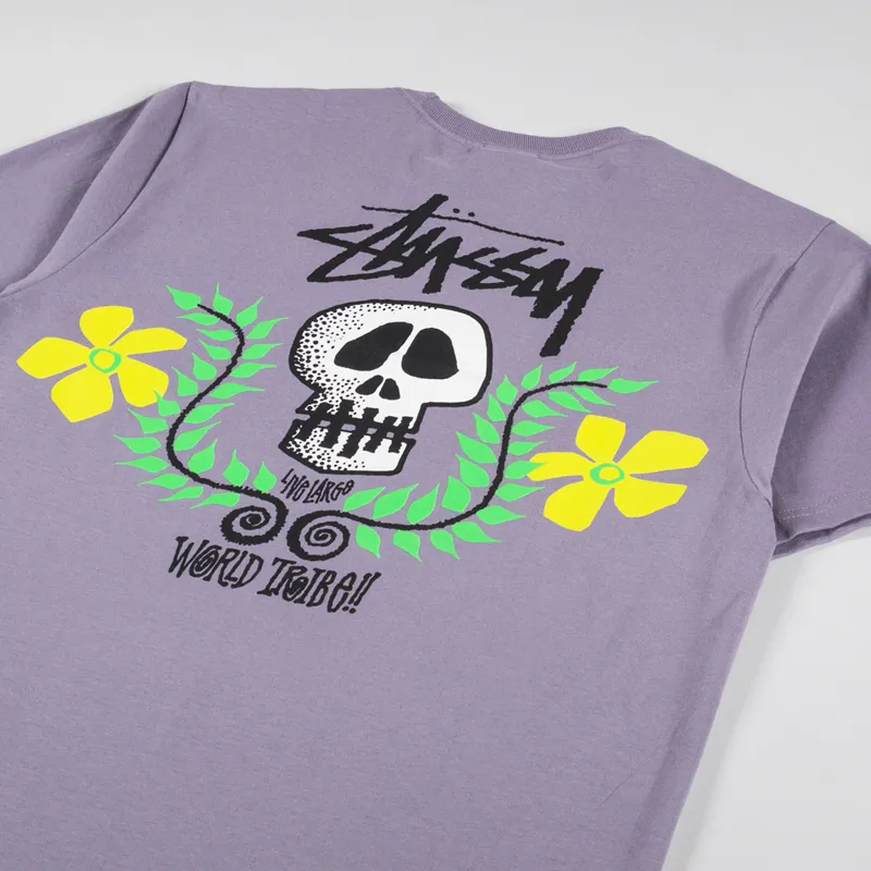 Stussy Mens Short Sleeve Skull Crest T Shirt Mauve Purple