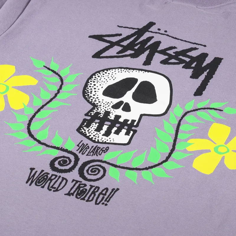 Stussy Mens Short Sleeve Skull Crest T Shirt Mauve Purple
