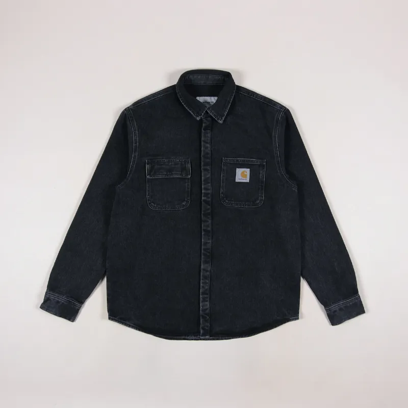 Carhartt WIP Mens Denim Salinac Shirt Jac Black Stone Washed