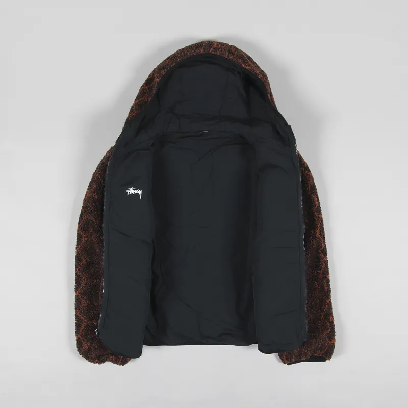 Stussy Mens Snake Jacquard Sherpa Jacket Brown