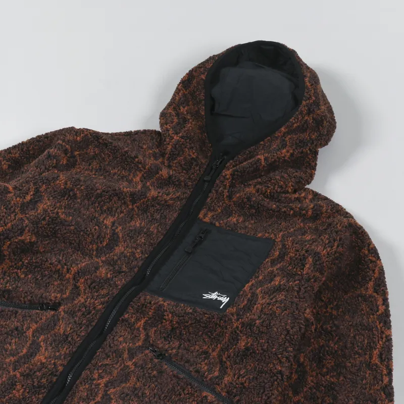 Stussy Snake Jacquard Sherpa Jacket Brown-5
