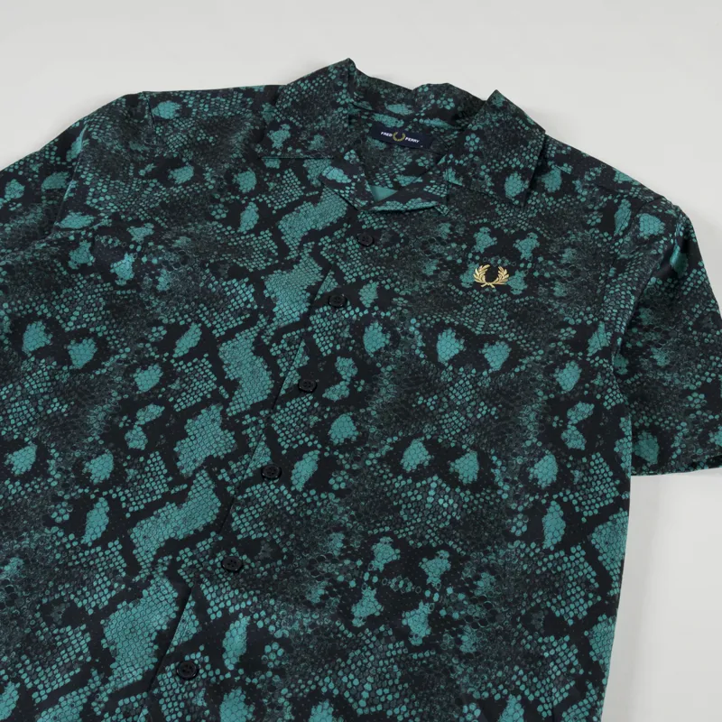 Fred Perry Snake Print Revere Collar Shirt Deep Mint-1