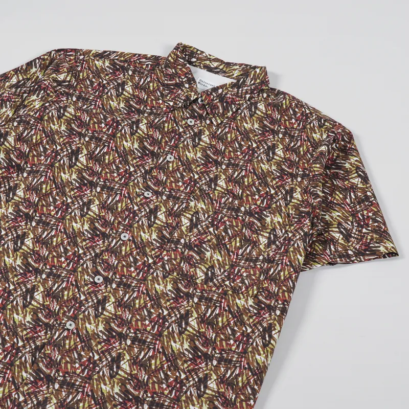 Universal Works Short Sleeve Big Pocket Shirt Brown Mid Century Organic-2