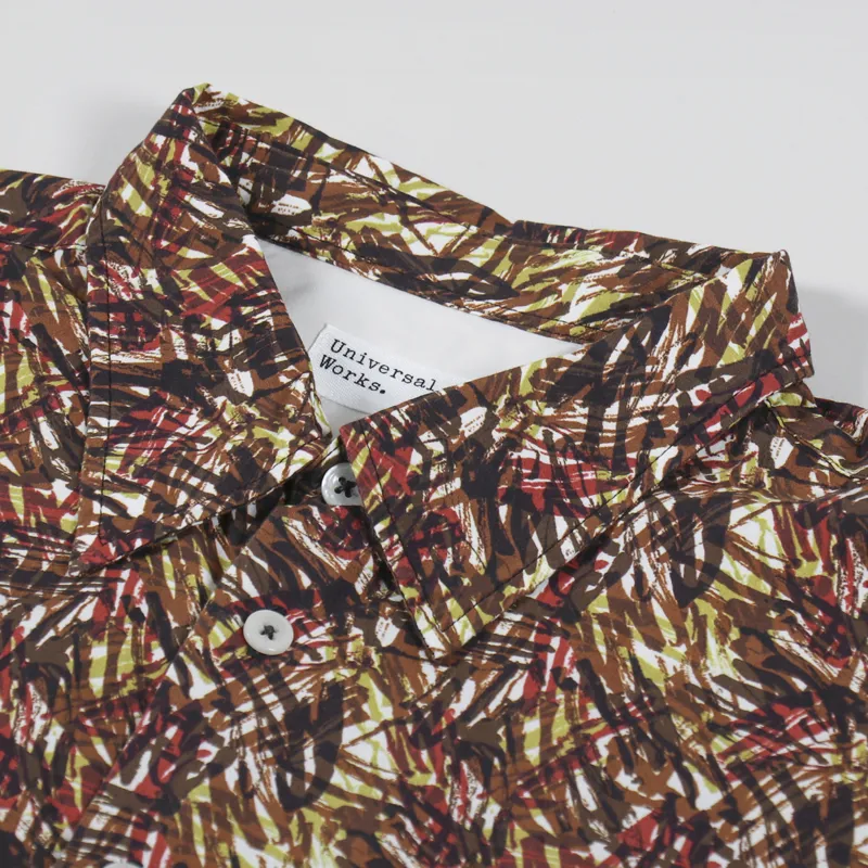 Universal Works Short Sleeve Big Pocket Shirt Brown Mid Century Organic-5