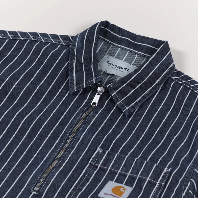Carhartt WIP Mens Short Sleeve Trade Shirt Dark Navy Wax Stripe