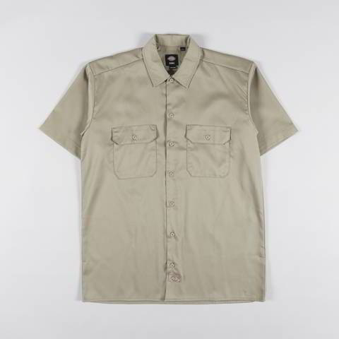 Dickies Drewsey Camo Print Short Sleeve Button-Up Work Shirt Green
