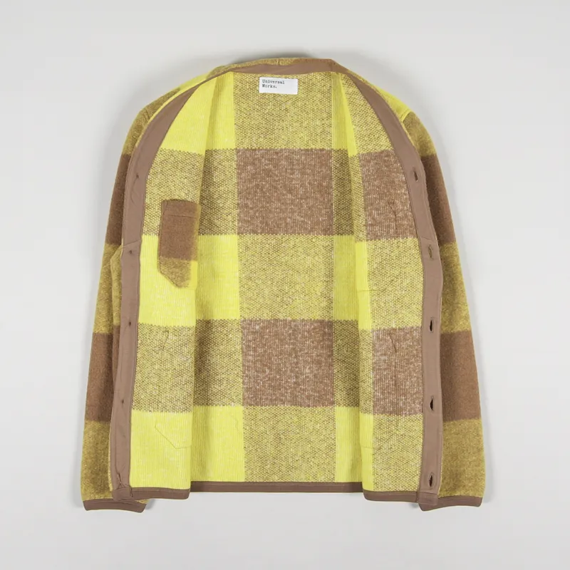 Universal Works Cardigan Sand Yellow Studio Check Fleece-1