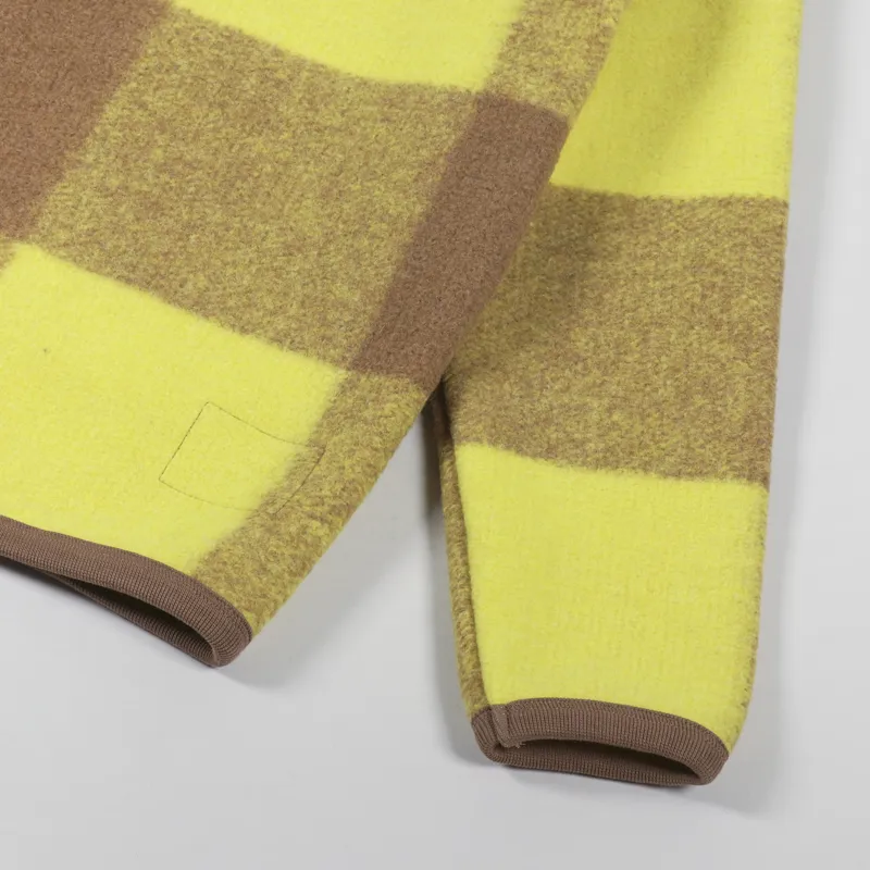 Universal Works Cardigan Sand Yellow Studio Check Fleece-9