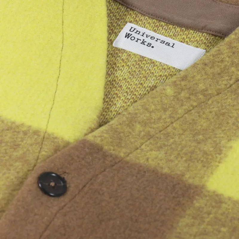 Universal Works Cardigan Sand Yellow Studio Check Fleece-10