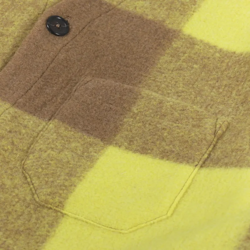 Universal Works Cardigan Sand Yellow Studio Check Fleece-8