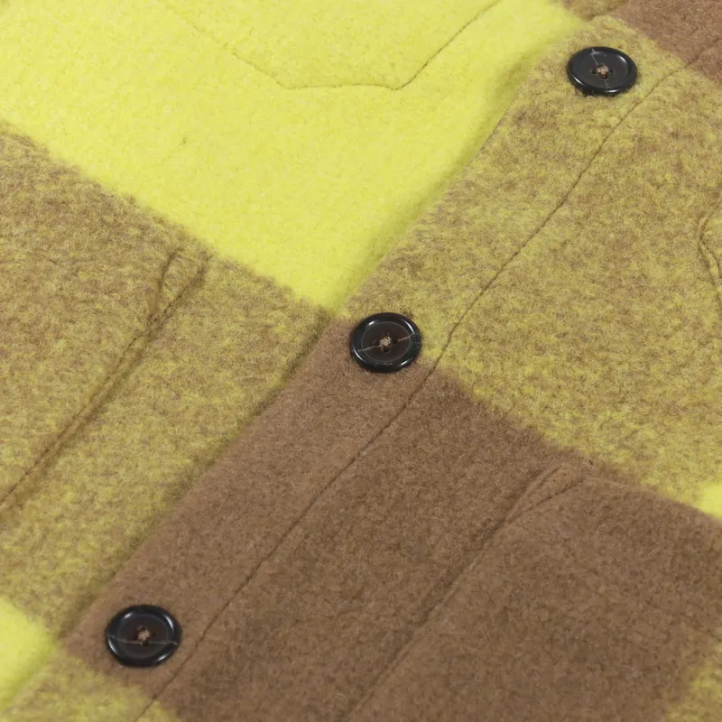 Universal Works Cardigan Sand Yellow Studio Check Fleece-6