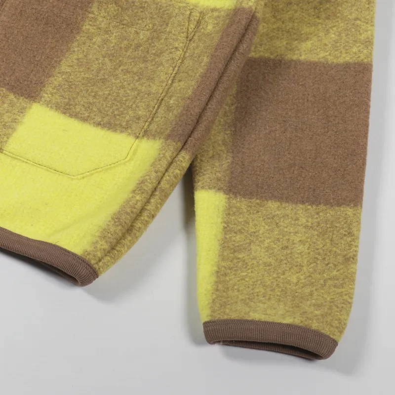 Universal Works Cardigan Sand Yellow Studio Check Fleece-7
