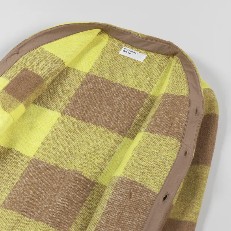 Universal Works Cardigan Sand Yellow Studio Check Fleece-4