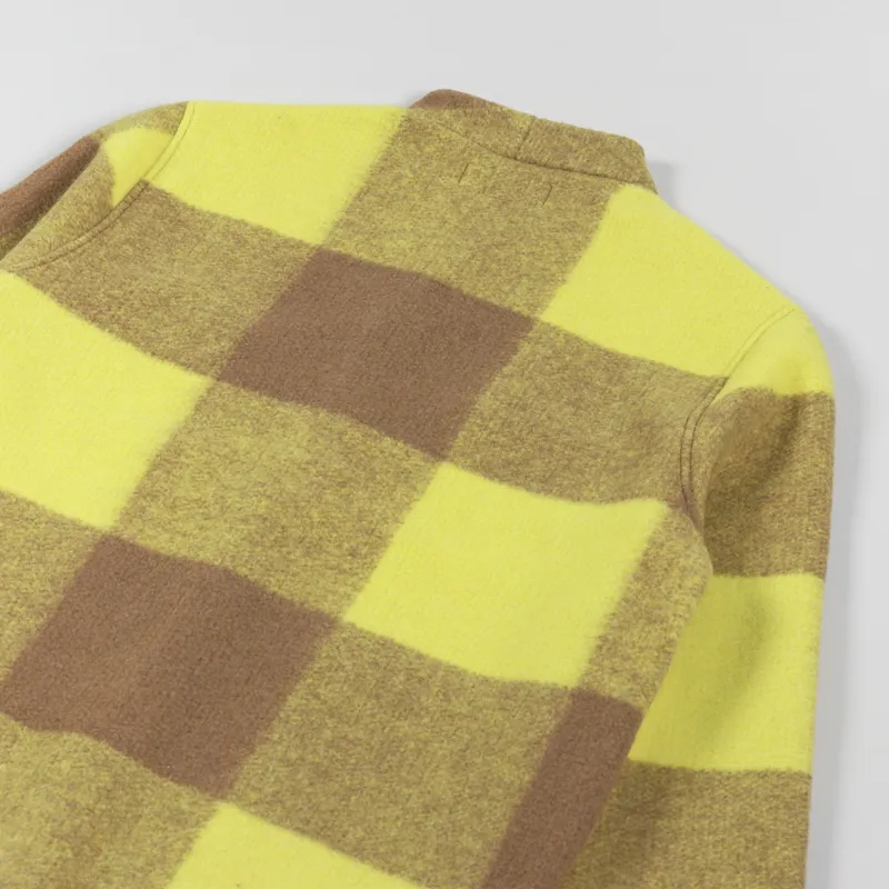 Universal Works Cardigan Sand Yellow Studio Check Fleece-5
