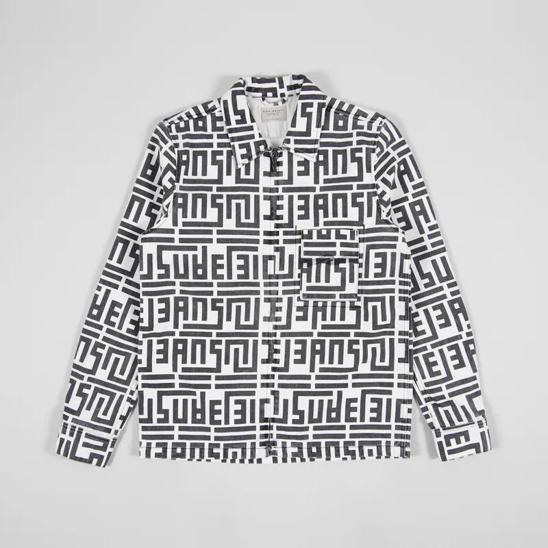 Nudie Jeans Sten Zip Jacket Graphic Print Off White