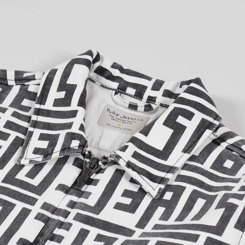 Nudie Jeans Sten Zip Jacket Graphic Print Off White-9