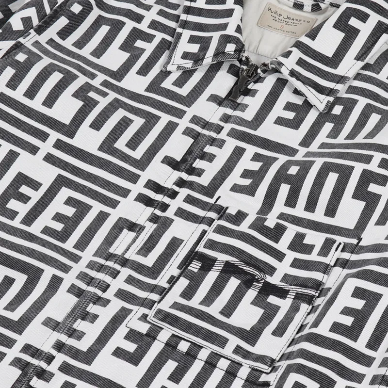 Nudie Jeans Sten Zip Jacket Graphic Print Off White-7