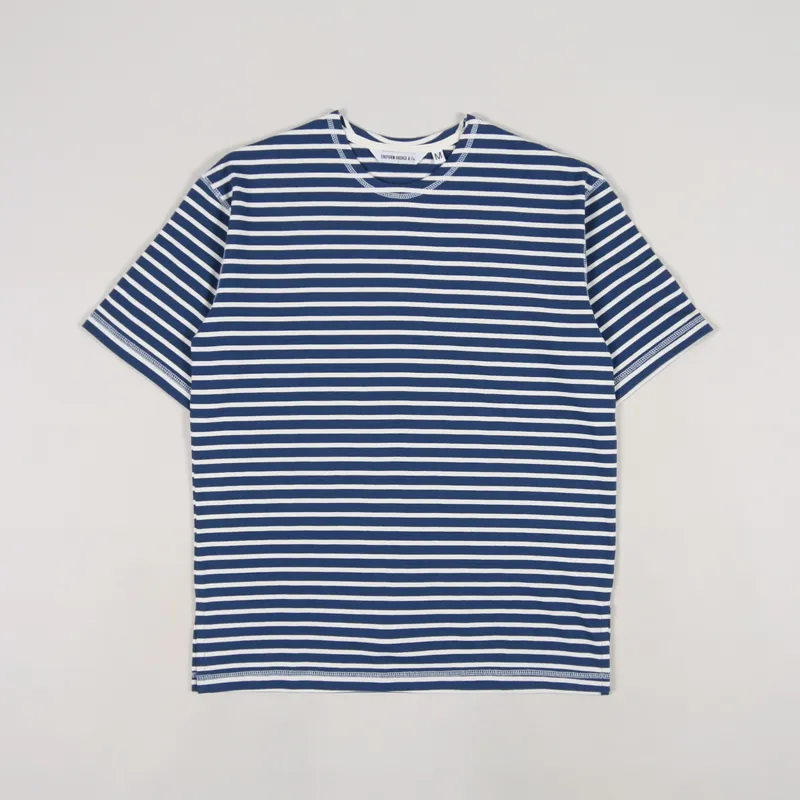 Uniform Bridge Stripe Border T Shirt Blue Ivory