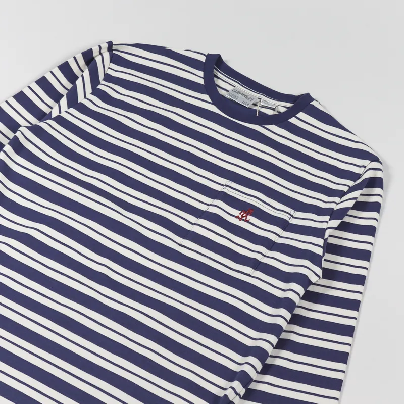 Gramicci Striped One Point Long Sleeve T Shirt Navy Ivory-2