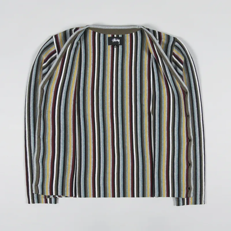 Stussy Mens Striped Knitted Pattern Cardigan Multi