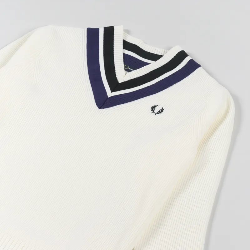 Fred Perry Womens Stripe V-Neck Jumper Ecru-4
