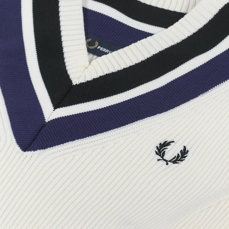 Fred Perry Womens Stripe V-Neck Jumper Ecru-7