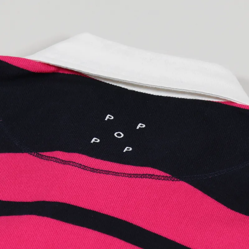 Pop Trading Company Striped Rugby Shirt Pink Navy-4