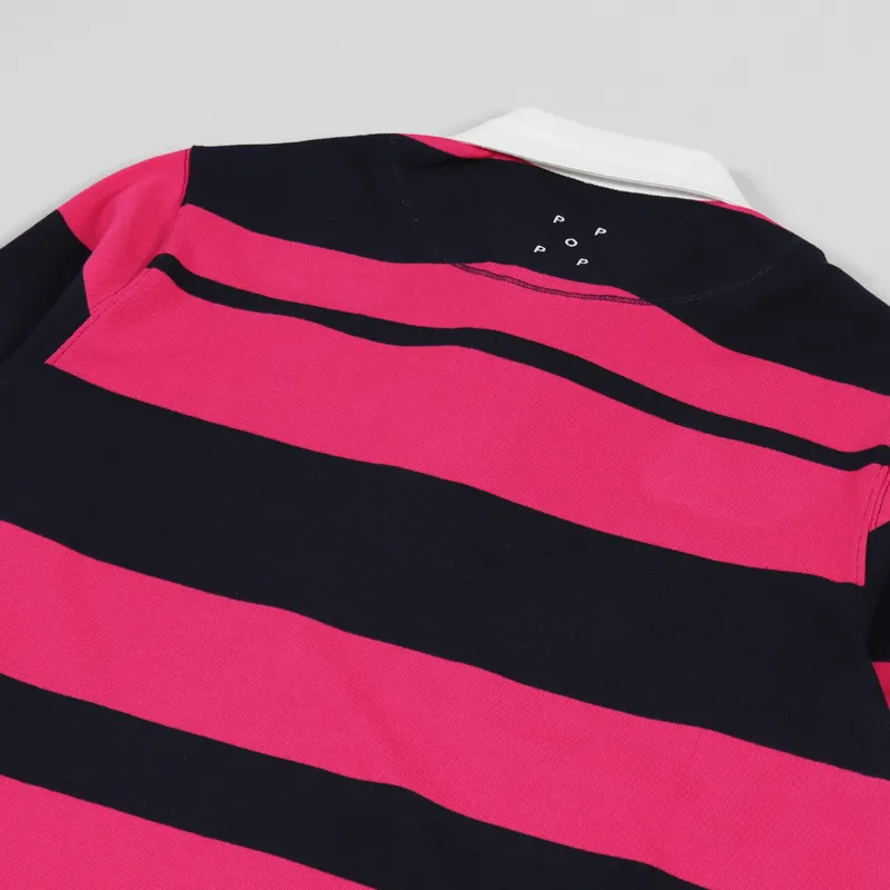 Pop Trading Company Striped Rugby Shirt Pink Navy-3