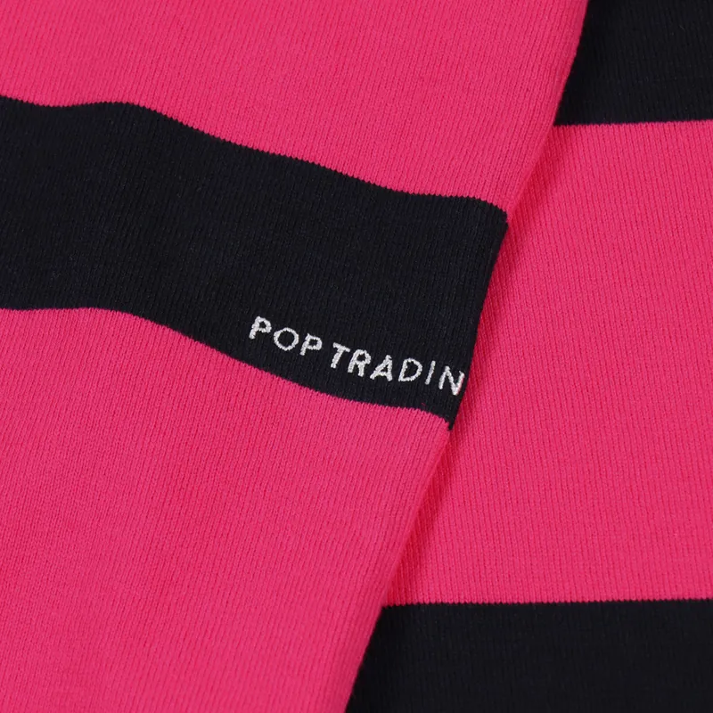 Pop Trading Company Striped Rugby Shirt Pink Navy-6