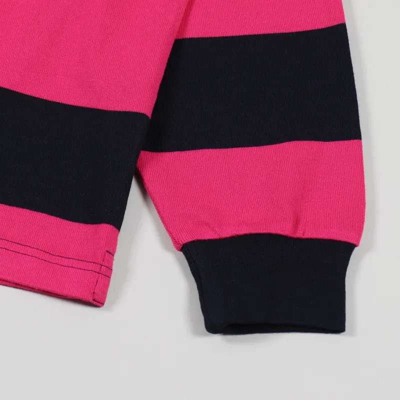 Pop Trading Company Striped Rugby Shirt Pink Navy-5