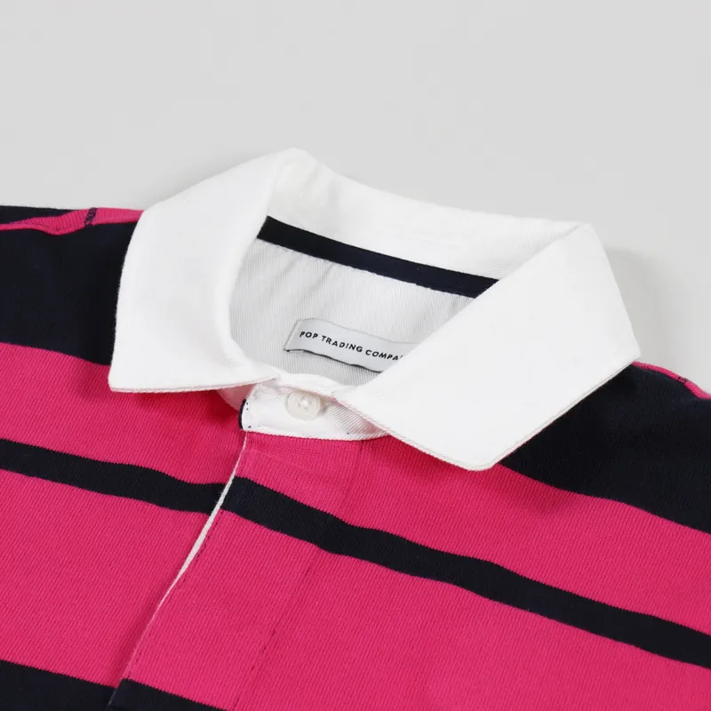 Pop Trading Company Striped Rugby Shirt Pink Navy-7